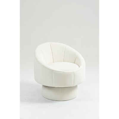 TIRAMISUBEST Beige Mid Century Modern Accent Chair - Wood - Framed Swivel Chair with Waist Cushion, Ideal for Living Room & Bedroom Armchair