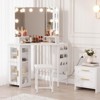 Corner Vanity Desk and Stool, Corner Makeup Vanity with Light Bulbs/ LED Lighted Mirror Charging Station and Cabinet for Bedroom - 2 of 4