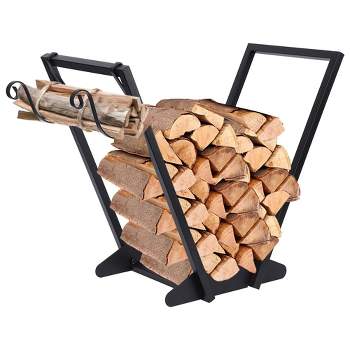 Firewood Rack Indoor/Outdoor Decorative Fireplace Wood Holder，Assemblable Log Storage Rack with Side Kindling Rack