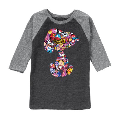 Boys' - Peanuts - Snoopy Silhouette Pattern Raglan Graphic T-Shirt