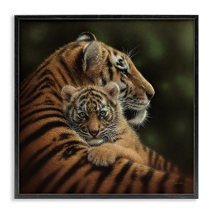 Stupell Industries Adorable Sweet Mom Tiger Holding Baby Cub Detailed Portrait Black Framed Giclee Art - 1 of 4