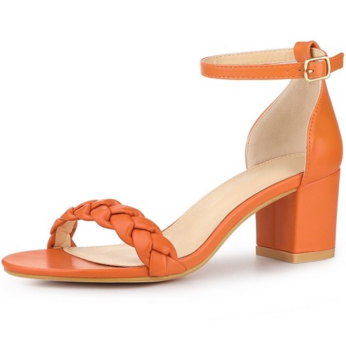 Allegra K Women s Chunky Heels Ankle Strap Braided Instep Strap Heel Sandals Orange 8.5 Target