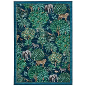 8'x10' Washable Jungle Animal Print Large Living Room Rugs,Botanical Forest Print Soft Non Slip Bedroom Carpet, Cute Nursery Playroom Rugs, Blue - 1 of 4