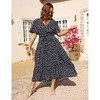BLUEMING Plus Size Womens Dresses Floral Surplice A-Line Maxi Dress Waist Belted Floral Maxi Dress Wasit Tie Bell Sleeve Dress - 3 of 4