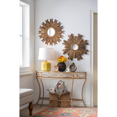 35.5" Gold Sunburst Round Wood Wall Mirror