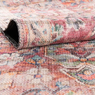Ivory and Pink Rectangular Washable Flatweave Area Rug 8' x 10'