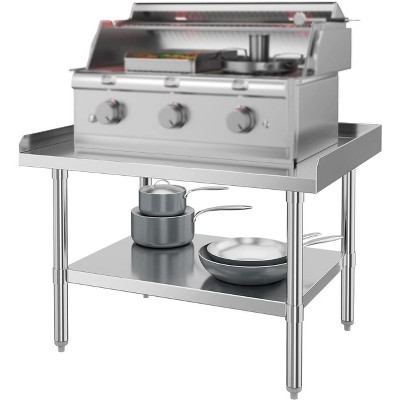 Commercial Stainless Steel Prep Table, 28"x48" Heavy Duty Work Table, Adjustable Undershelf & Side Risers, for Restaurant Kitchen, Food Service