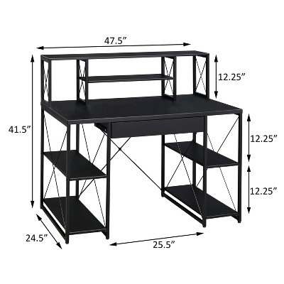 Vynxaria Black Office Desk with Open Shelves Modern Design for Productive Home Office Workspaces