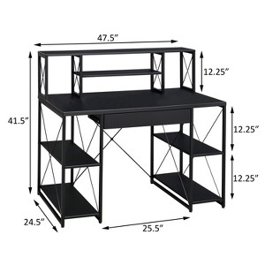 Vynxaria Black Office Desk with Open Shelves Modern Design for Productive Home Office Workspaces - 1 of 4