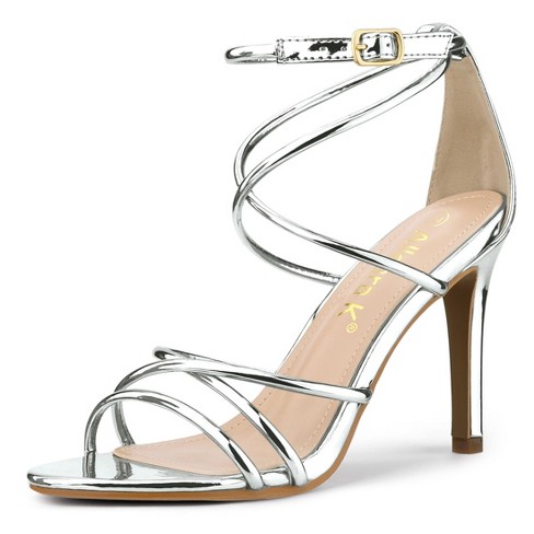 Allegra K Women's Open Toe Strappy Straps Stiletto Heel Silver 7