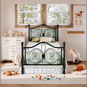 Allewie Kids Metal Bed Frame with Butterfly Headboard and Footboard, No Box Spring Needed - 1 of 4