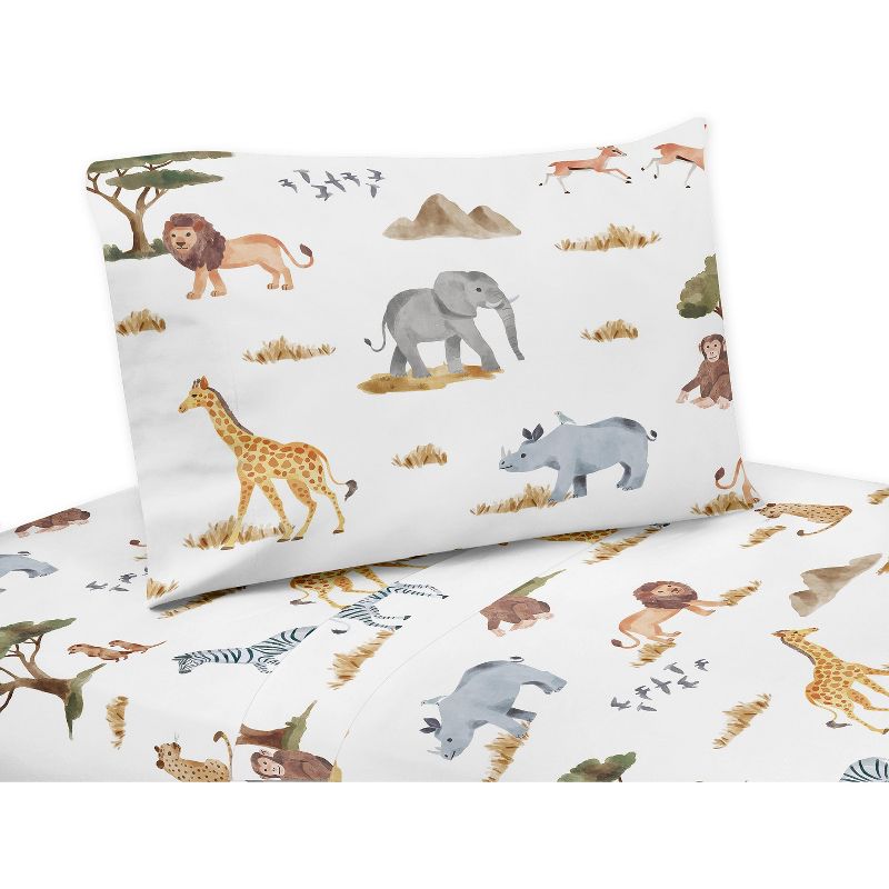 Sweet Jojo Designs Kids Twin Sheet Set Jungle Animals Multicolor 3pc, 1 of 5