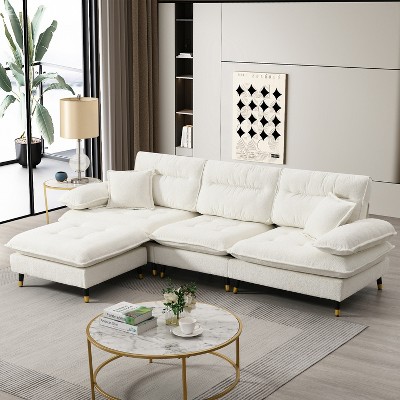 Whisen Modern L-shaped Convertible Sectional Sofa, Cloud Chenille Tufted Couch Set with Adjustable Legs and Movable Ottoman