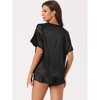 INSPIRE CHIC Women's Satin Spring Summer Short Sleeve Pullover T-shirt with Shorts Sleepwear Pajama Set - 3 of 4