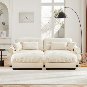 Modern 2 Seater Sofa With Ottoman, Sectional Sofas Large With 2 Ottoman, Large L Shape Sofa With Waist Pillow And Throw Pillows-Cuddlewood - 1 of 4