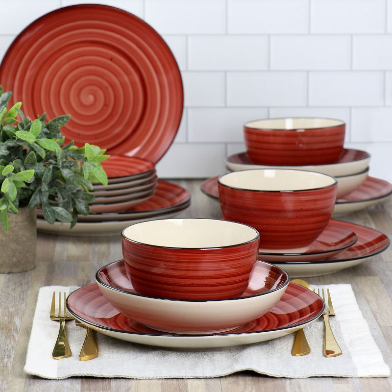 Elama Gia 24 Piece Stoneware Dinnerware Set in Red, 4 of 9