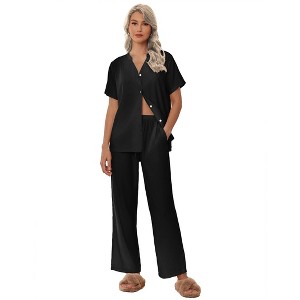 Ekouaer Women Pajamas Set Short Sleeve Button Down Sleepwear Soft Pjs Loungewear Pants Set - 1 of 4