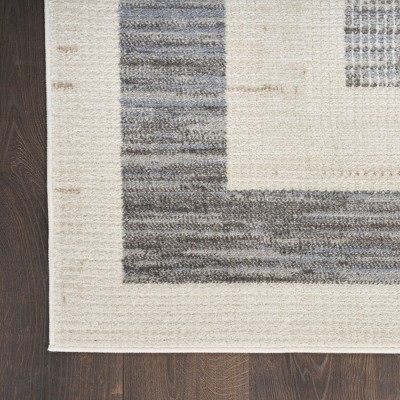 Grey Ivory Geometric 5' x 7' Synthetic Area Rug