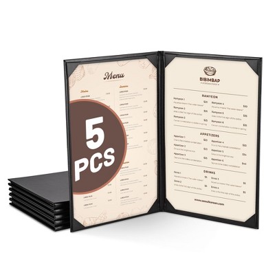 WeChef 5 Pack Menu Covers 8.5 x 14" 2 Views Faux Leather Cafe Restaurant Bars