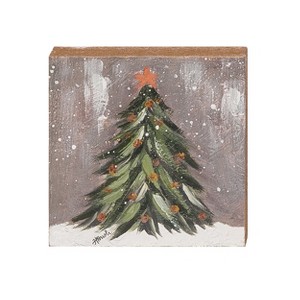 Transpac Hand Painted MDF Tree Block Art Freestanding Tabletop Sign Multicolor Christmas Decoration for Indoor Use - 1 of 1