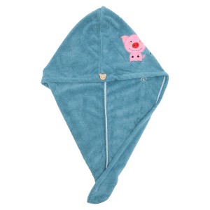 Unique Bargains Women Soft Piglet Pattern Hair Towel Blue 1 Pc - 1 of 3