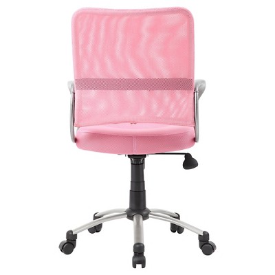 Pewter Finish Pink Mesh Swivel Task Chair with Metal Base