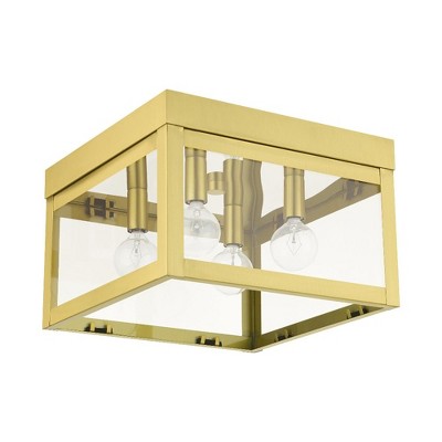 Elegant Satin Brass 4-Light Flush Mount with Clear Glass