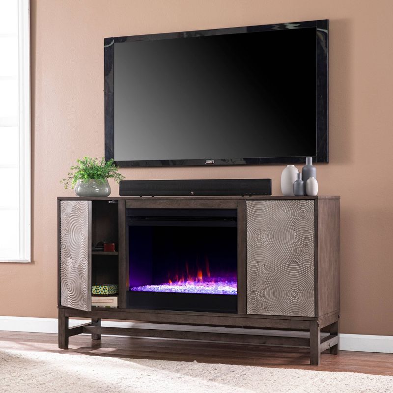 Tifchar Color Changing Fireplace with Media Storage Brown/Silver - Aiden Lane, 5 of 17