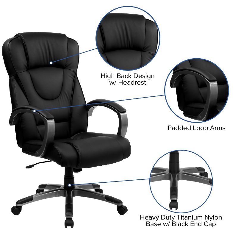 Flash Furniture High Back Black LeatherSoft Executive Swivel Office Chair with Titanium Nylon Base and Loop Arms, 3 of 11