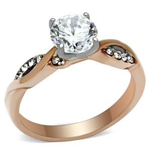 Slickblue Two-Tone IP Rose Gold Stainless Steel Ring with 7mm CZ & Pave Design for Women, size 5-10 - 1 of 4