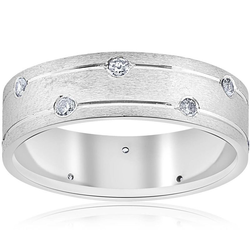 Pompeii3 Mens 14k White Gold Diamond Comfort Fit Wedding Ring Band 6MM - Size 6, 1 of 5