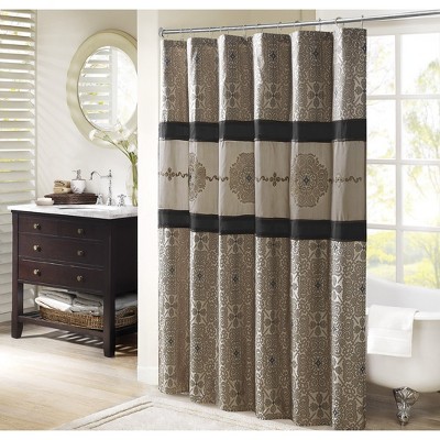 VYNXARIA 72*72"Elegant and luxurious jacquard design shower curtain pieced in polyoni and embroidery treatment,Black
