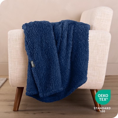 Dark Blue Faux Shearling Sherpa Throw Blanket