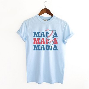 Simply Sage Market Women's Baseball Mama Lightning Bolt Short Sleeve Garment Dyed Tee - 1 of 2