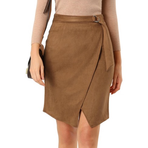 Brown skirt knee length best sale