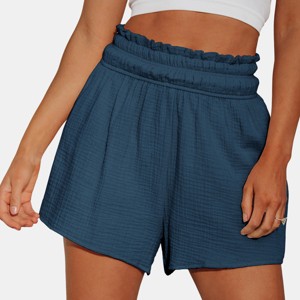 Women's Blue Smocked Waist Flared Leg Shorts - Cupshe - 1 of 4