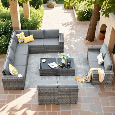 XIZZI Modular Sectional Patio Set with Convertible Corner Sofa, 3.54" Thickened Cushions & 7.68" Wide Armrests, Outdoor Conversation Sofa in 7 Colors