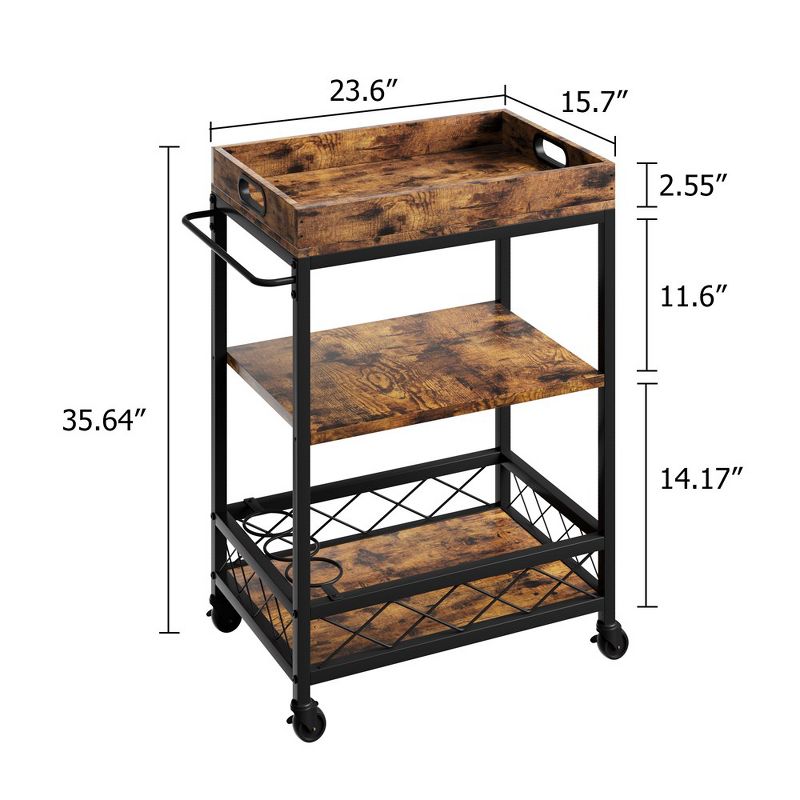 Whizmax Bar Carts for The Home, Bar Cart, Serving Cart with Wheels, 3 Tier Bar Cart with Wine Rack, Wheel Locks, 3 of 10