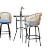 Outdoor Bar Set, 3 Pcs Patio Bar Chairs with Cushions, Bar Patio Set with 2 Height Bar Chairs and Round Bar Glass Tabletop-Coolbibila - 3 of 4
