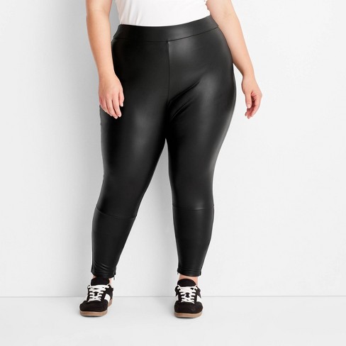 Women s High waisted Slim Fit Faux Leather Leggings A New Day Black 2x Target