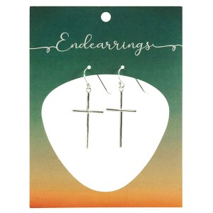 Dicksons 73-9062P Polished Cross 1 inch Silver Plated Metal Women's Hook Endearrings on Presentation Card - 1 of 2