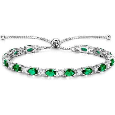 Sterling Silver Birthstone Tennis Bracelet, Bolo Adjustable Chain Fine Jewelry, Birthday Gift for Women Mom Wife