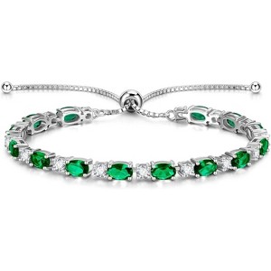 Sterling Silver Birthstone Tennis Bracelet, Bolo Adjustable Chain Fine Jewelry, Birthday Gift for Women Mom Wife - 1 of 4