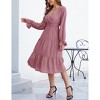 Women's Casual Wrap V Neck Midi Dress Long Sleeve Smocked Waist Tiered A Line Pleated Flowy Long Dress - 4 of 4