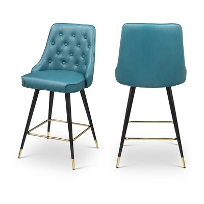 Meridian Furniture,Portnoy Teal Vegan Leather Counter/Bar Stool, Set of 2
