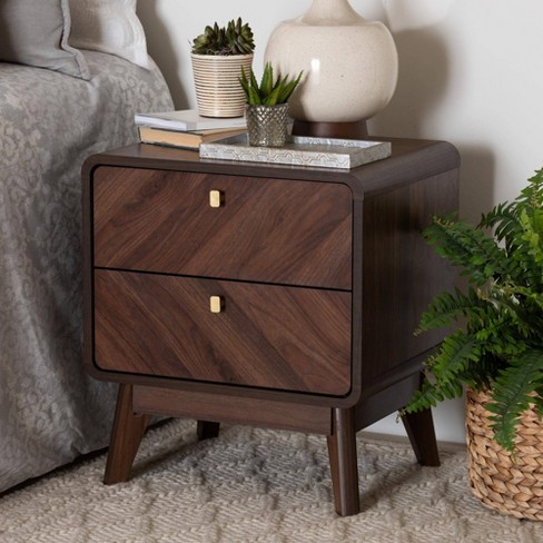 Markell 2 Drawer Wooden Nightstand Walnut Brown Baxton Studio