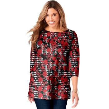 Jessica London Women's Plus Size Boatneck Tunic Top 3/4 Sleeve Shirt  Loose Fit