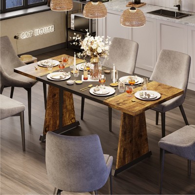 Bestier 70" Wooden Dining Table & Metal Kitchen Table Computer Gaming Desk for Home Office, Brown