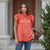 Knit & Lounge Women’s Ruffle Sleeve Tie Neck Blouse Lightweight Drapey Woven Fabric Gathered Detail Casual Top - 2 of 4