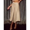 Women's Satin Midi Skirt - Flowy High Waist A-Line for Cocktail, Wedding & Vacation Outfits Beige - 3 of 4